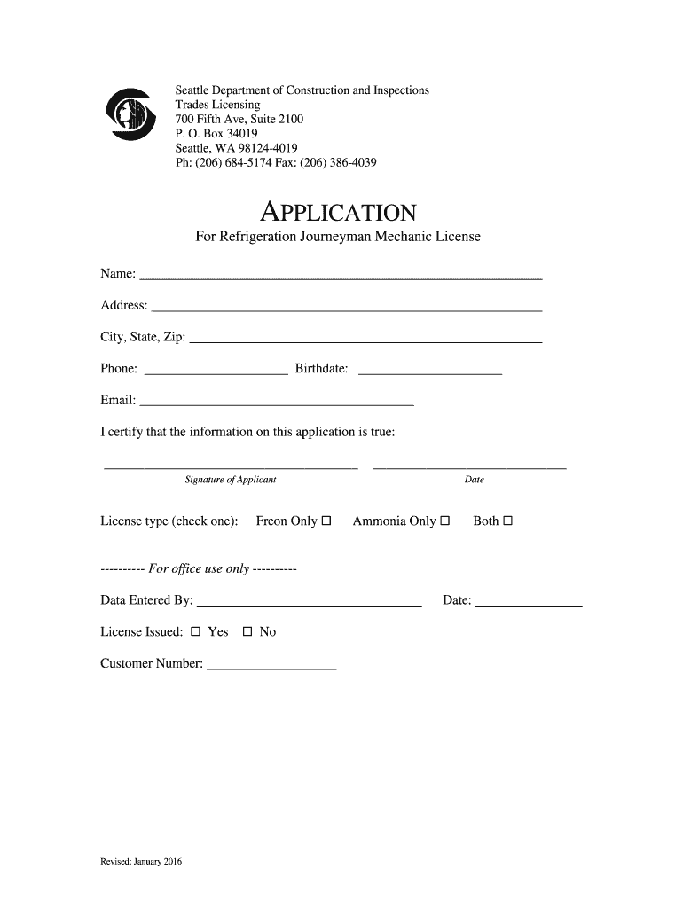 Fillable Online seattle Seattle DCI Form Refrigeration Journeyman
