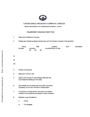 Householder’s Insurance Claim Form