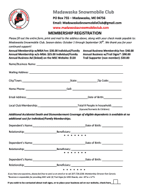 Madawaska Snowmobile Club Membership Registration
