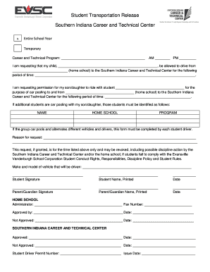 Transportation request form template - Student Transportation Release Southern Indiana Career and ...