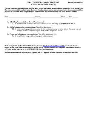 Fillable Online alsde 504 ACCOMMODATIONS CHECKLIST Fax Email Print ...