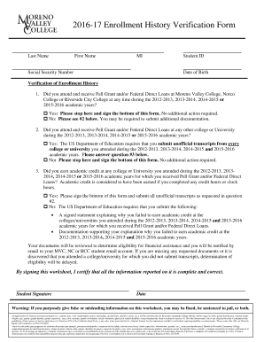 Fillable Online mvc 2016-17 Enrollment History Verification Form - mvc ...