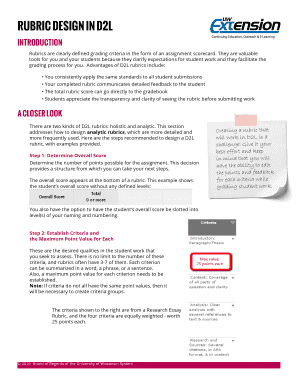 Fillable Online RUBRIC DESIGN IN D2L Fax Email Print - pdfFiller