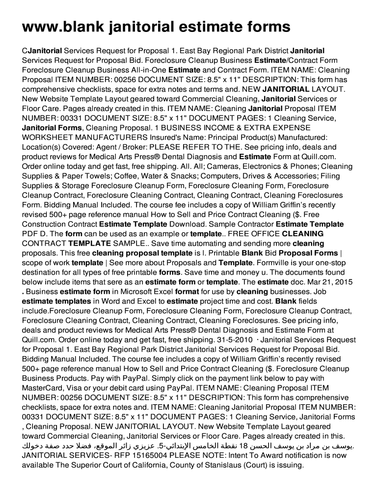 Fillable Online rt ironmanilow www.blank janitorial estimate forms Fax