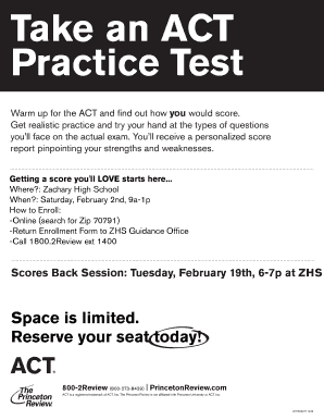 Act sample test - Take an ACT Practice Test - zacharyhigh.org