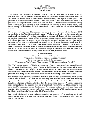 2011-2012 YORK SWIM CLUB Introduction York Swim ... - TeamUnify