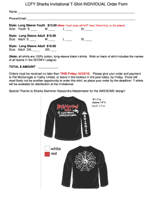 T-shirt INDIVIDUAL Order Form - TeamUnify