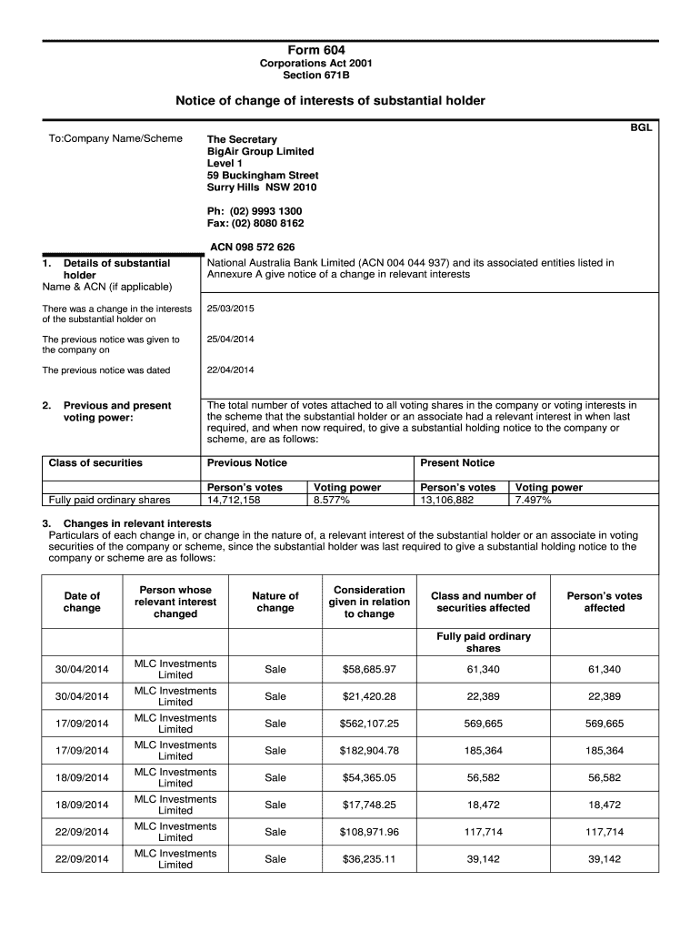 Fillable Online Corporations Law Form 604 - aspecthuntley.com.au Fax ...