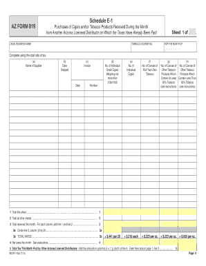 Fillable Online Arizona Form 819 Schedules E. Purchases of Cigars and ...