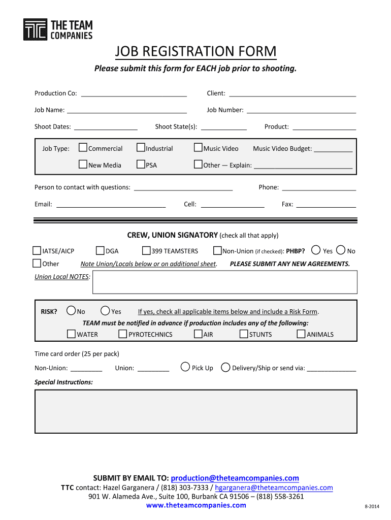 Fillable Online JOB REGISTRATION FORM Fax Email Print - pdfFiller