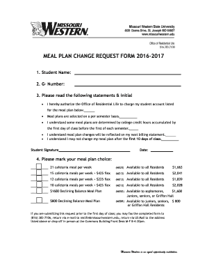 MEAL PLAN CHANGE REQUEST FORM 2016-2017 - missouriwestern