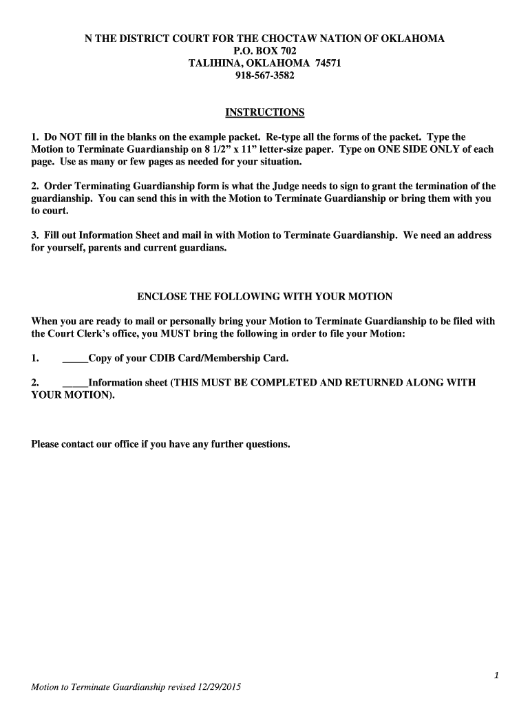 Fillable Online N THE DISTRICT COURT FOR THE CHOCTAW NATION OF OKLAHOMA Fillable Online N THE DISTRICT COURT FOR THE CHOCTAW NATION OF OKLAHOMA