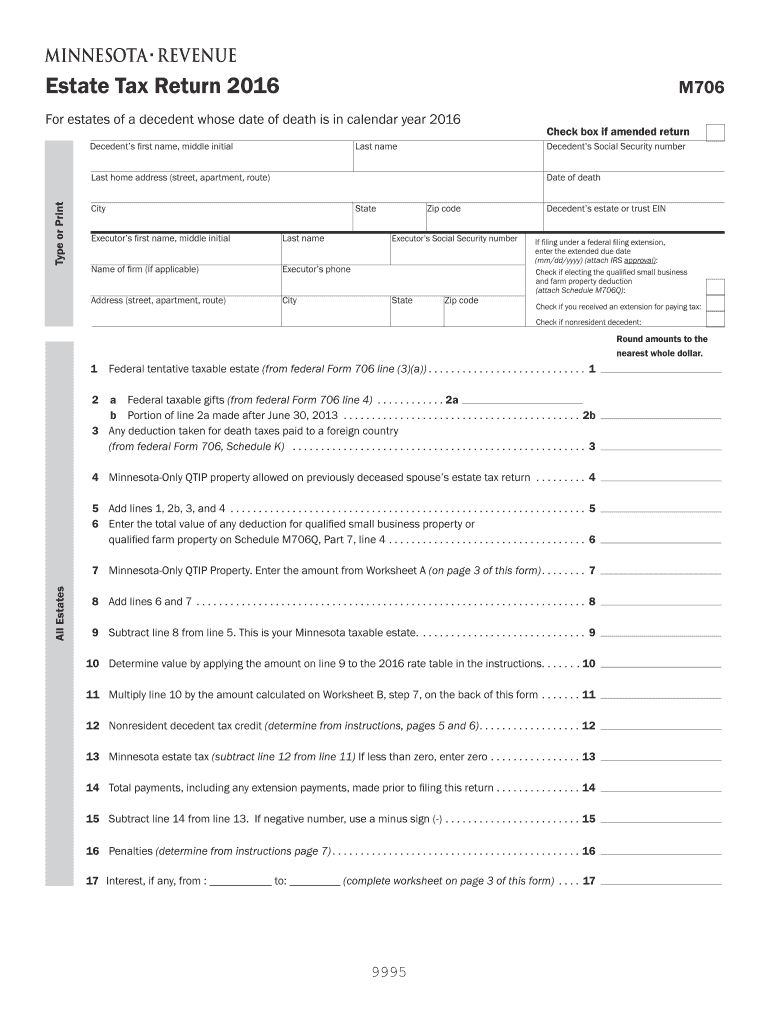 Fillable Online revenue state mn 2011 M706, Estate Tax Return. To be