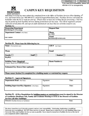 KEY REQUISION MSU BOZEMAN - montana