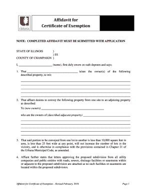 Fillable Online urbanaillinois Affidavit for Certificate of Exemption ...