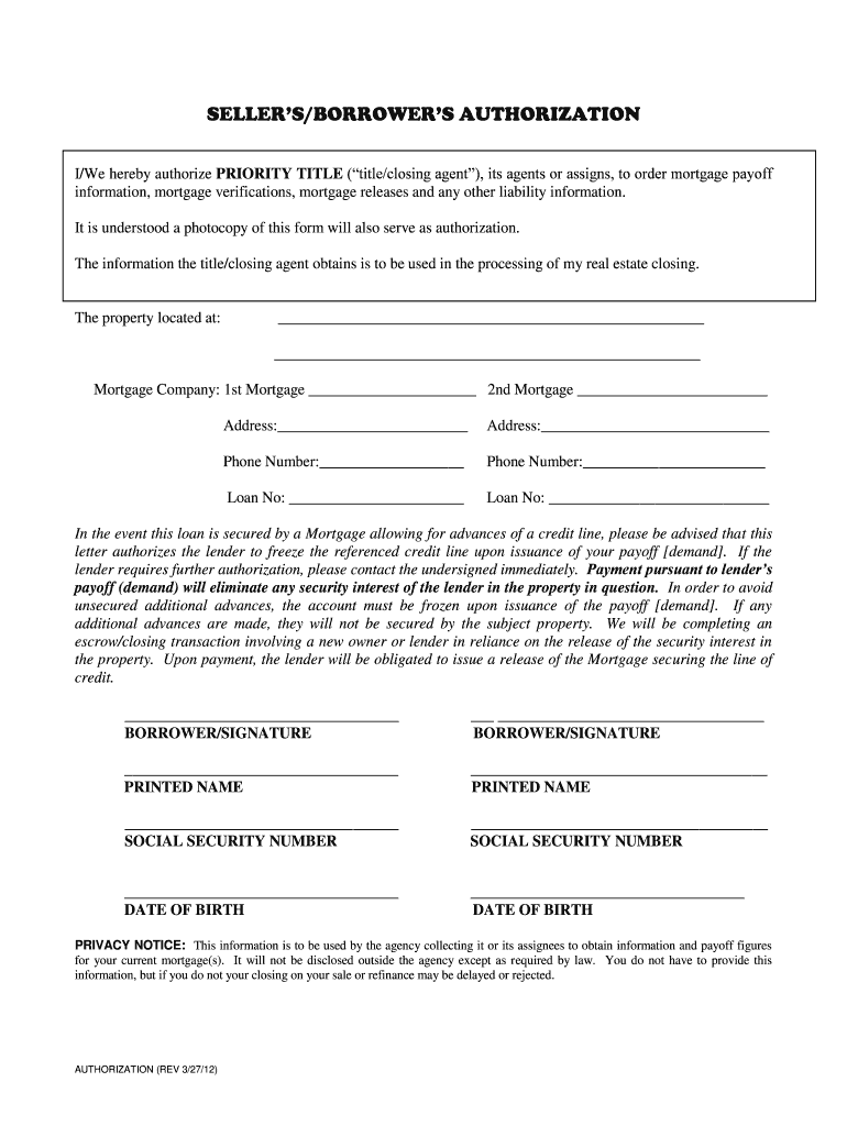 Fillable Online BORROWER S BLANKET SIGNATURE AUTHORIZATION Fax Email