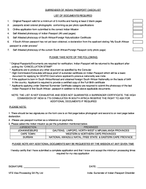 Fillable Online SURRENDER OF INDIAN PASSPORT CHECKLIST Fax Email Print ...