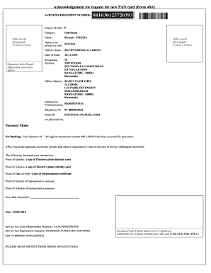 Acknowledgement for request for new PAN card (Form... - livespaces aspireis