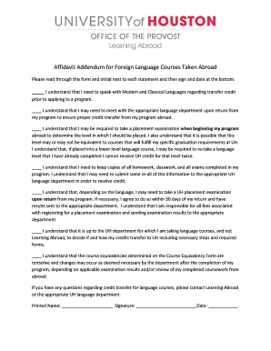 Fillable Online uh Affidavit Addendum for Foreign Language Courses ...