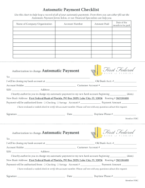 Fillable Online Automatic Payment Checklist Fax Email Print - pdfFiller