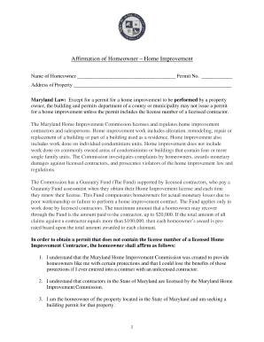 AFFIRMATION OF HOMEOWNER - oceancitymd