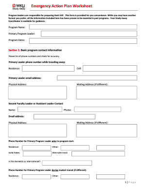 Fillable Online wku Emergency Action Plan Worksheet - wku Fax Email ...