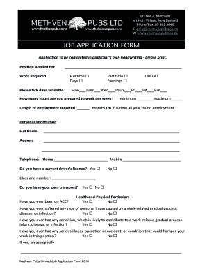 Fillable Online Brownpub Co Application For Employment Form Brownpub Co Nz Brownpub Co Fax Email Print Pdffiller