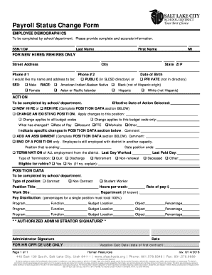 Printable payroll change notice - Payroll Status Change Form - slcschools