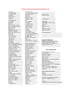 Mileage book - OVER-THE-ROAD TRUCKER EXPENSES LIST