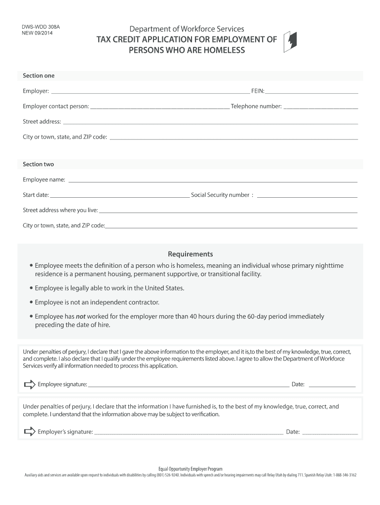 Fillable Online jobs utah TAX CREDIT APPLICATION FOR EMPLOYMENT OF Fax Email Print pdfFiller