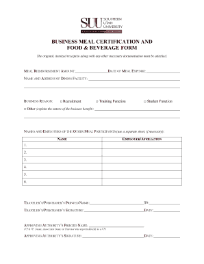 Fillable Online suu BUSINESS MEAL CERTIFICATION AND Fax Email Print ...