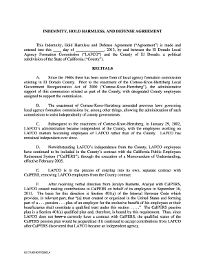 INDEMNITY, HOLD HARMLESS, AND DEFENSE AGREEMENT - edlafco