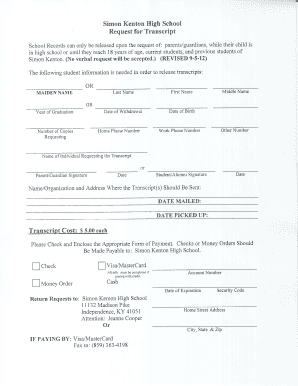 Transcript of records - School Records can only be released upon the request of: parents/guardians, while their child is - kenton k12 ky