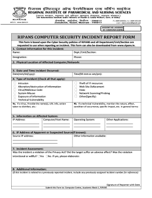 Information Security Incident Report Template from www.pdffiller.com