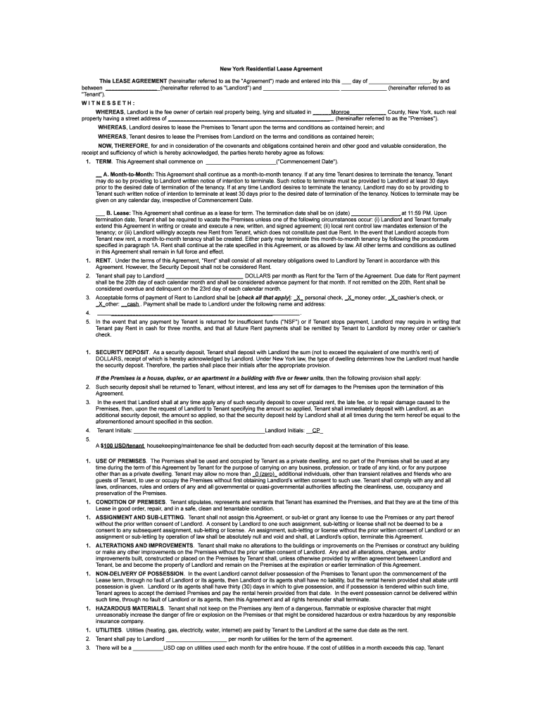 Fillable Online New York Residential Lease Agreement Fax Email Print ...