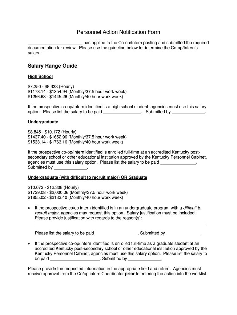 Fillable Online careers ky Personnel Action Notification Form Salary