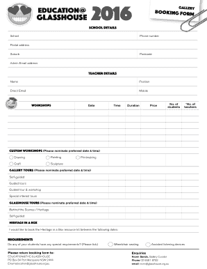 2016 Glasshouse Regional Gallery Education Booking Form - glasshouse org