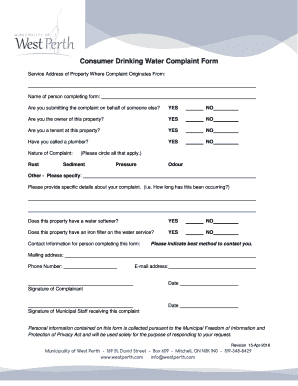 Consumer Drinking Water Complaint Form - West...