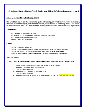 Leadership award certificate - Criteria for Eastern Diocese Youth Conference Awards - edcochusa