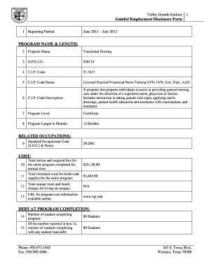 Sample 401k communication to employees - Gainful Employment Disclosure Form - vgi