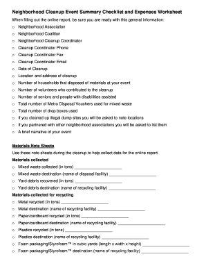 Business expenses spreadsheet - Neighborhood Cleanup Event Summary Checklist and Expenses Worksheet - npnscommunity