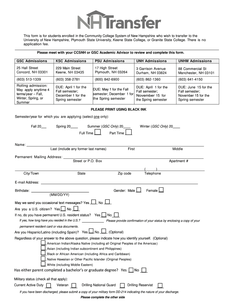 Fillable Online nhtransfer New Hampshire Transfer Connections