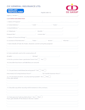 CIC GENERAL Burglary Proposal Form