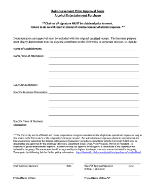 Reimbursement Prior Approval Form Alcohol Entertainment Purchase - louisville