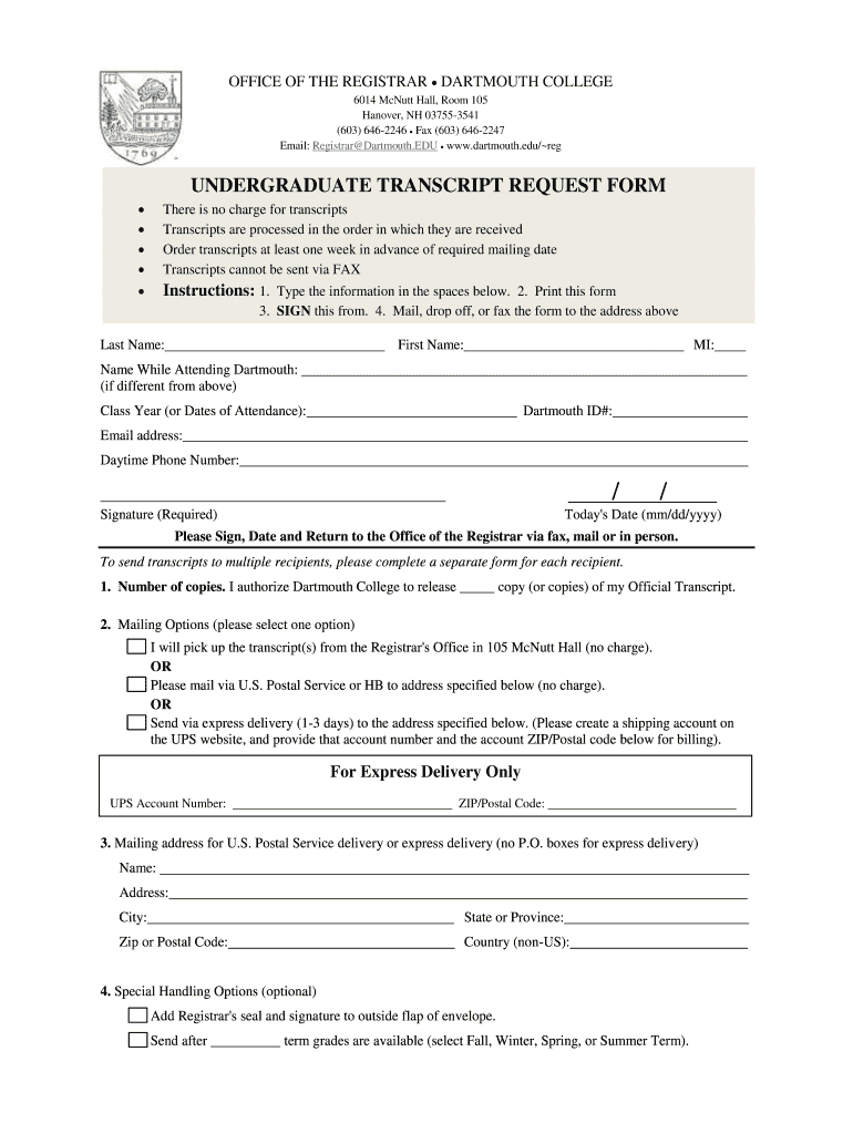 dartmouth registrar Preview on Page 1