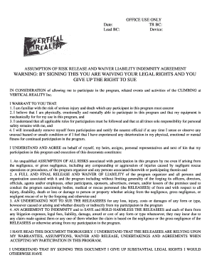 Fillable Online Download Climbing Waiver Form - Vertical Reality Fax ...