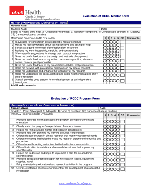 ME NTOR EVALUATION FORM (COMPLETED BY TRAINEE) - utmb