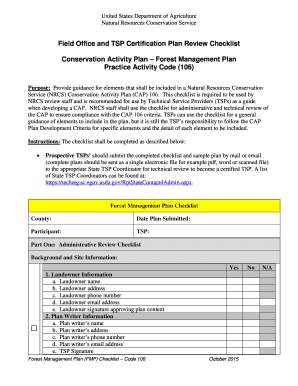 Conservation Activity Plan Forest Management Plan