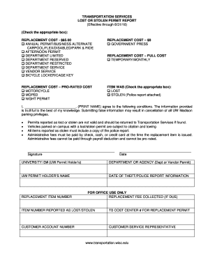 LOST OR STOLEN PERMIT REPORT - transportation wisc