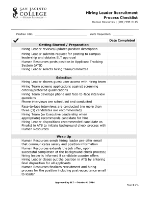 Hiring Leader Recruitment Process Checklist